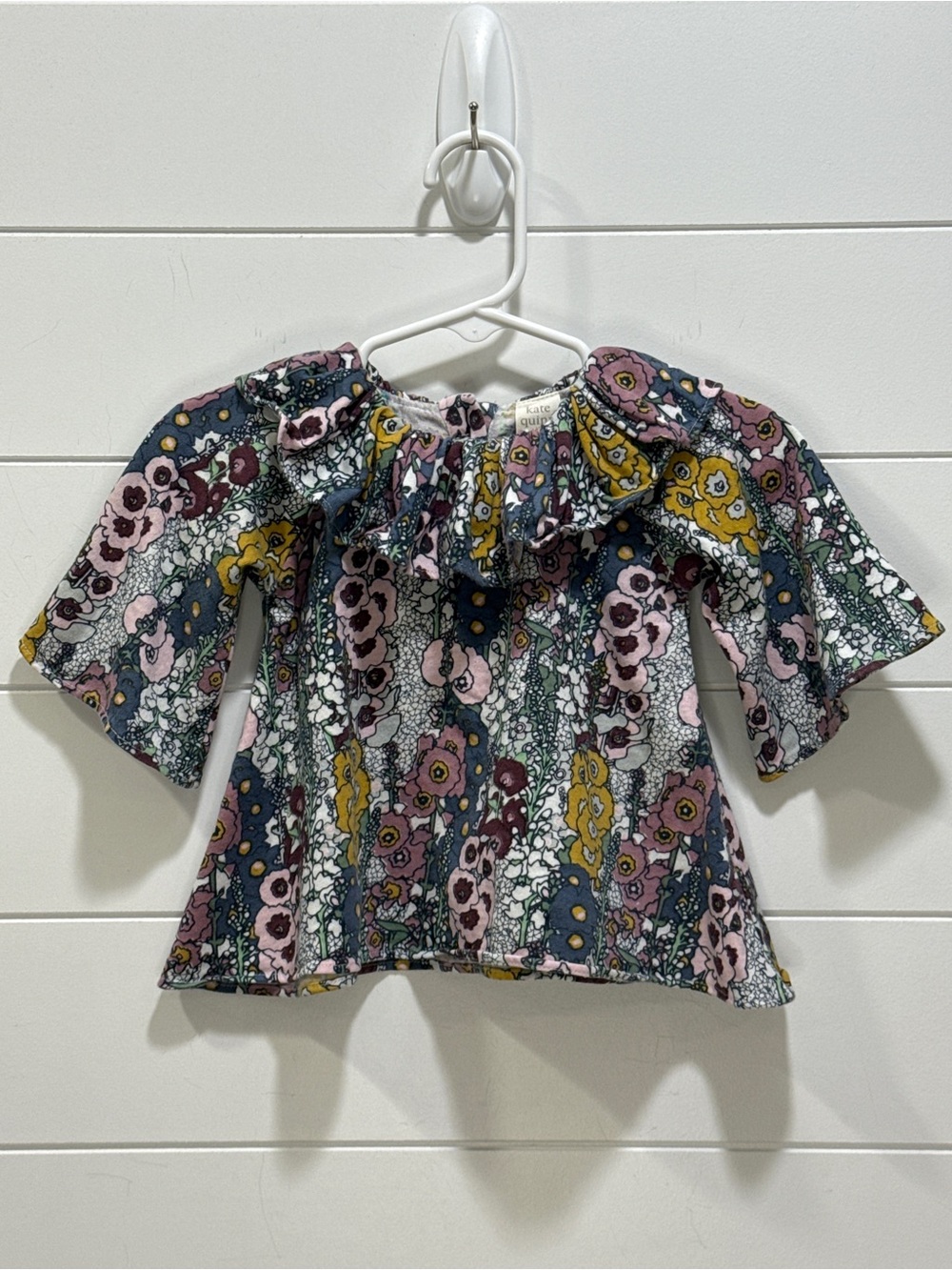 kate quinn Floral Ruffle Blouse in Pink, Yellow & Navy